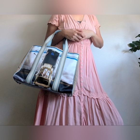 Anya Hindmarch Light Blue and Cream Striped Strap Tote - Picture 13 of 13